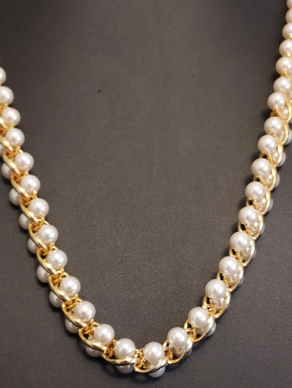 Vintage Interwoven Gold Chain & Faux Pearl Statement Necklace